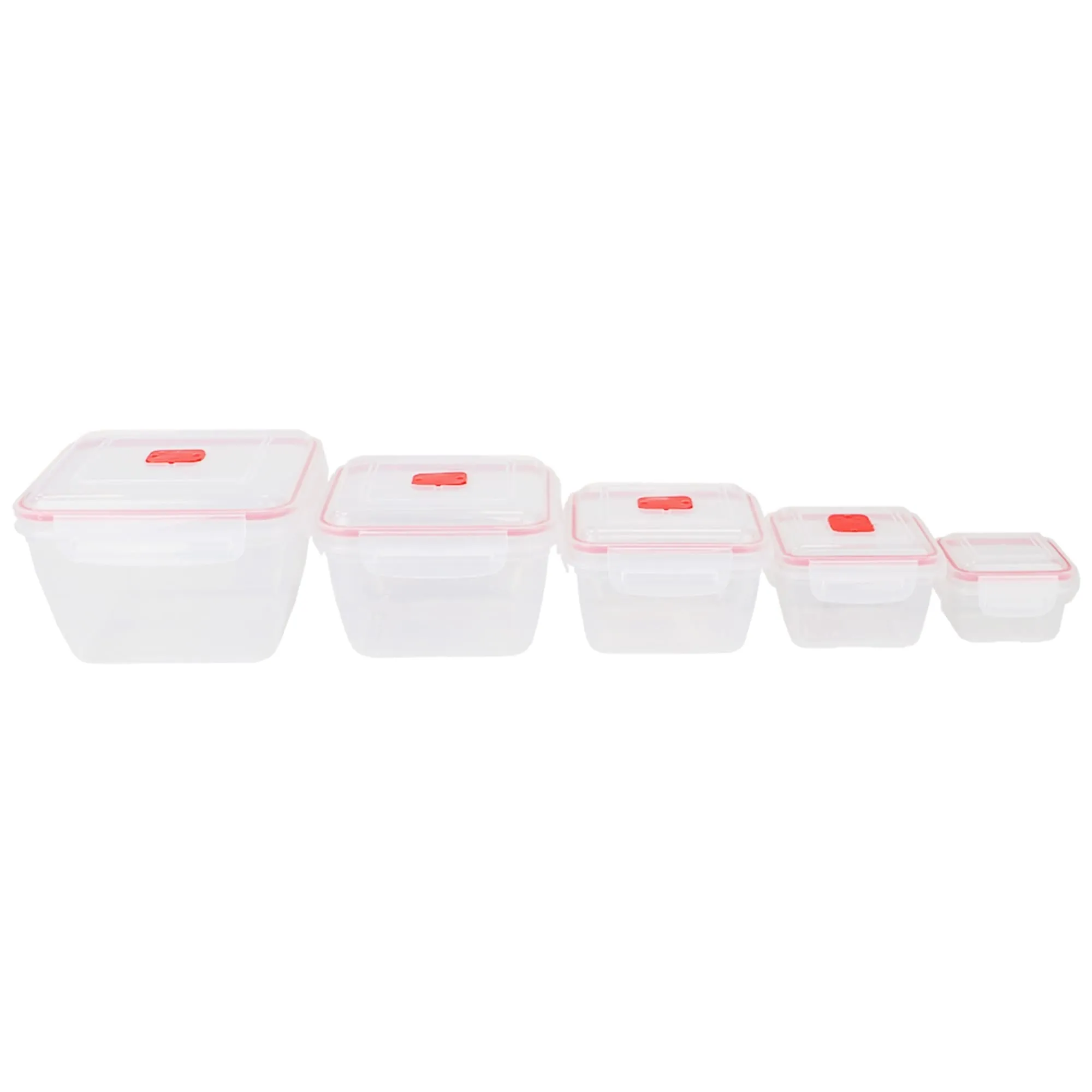 10 Piece Locking Square Plastic Food Storage Containers with Ventilated Snap-On Lids, Red