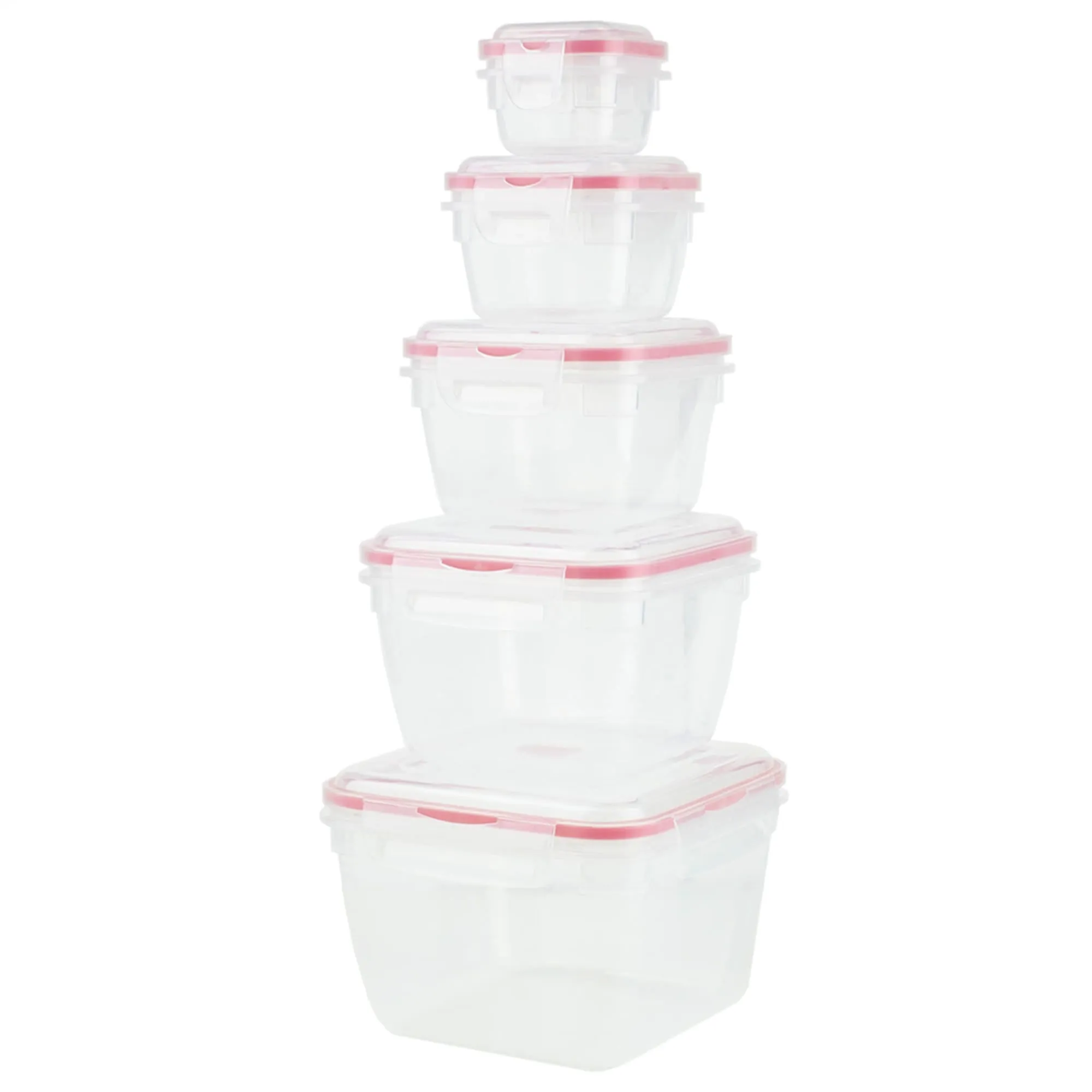 10 Piece Locking Square Plastic Food Storage Containers with Ventilated Snap-On Lids, Red