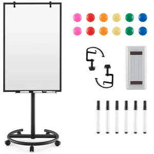 100 cm x 65 cm Height-Adjustable Magnetic Whiteboard on Wheels-Black &amp; White