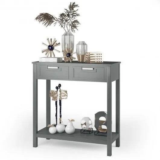 2 Drawers Accent Console Entryway Storage Shelf-Gray