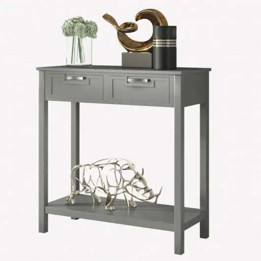 2 Drawers Accent Console Entryway Storage Shelf-Gray