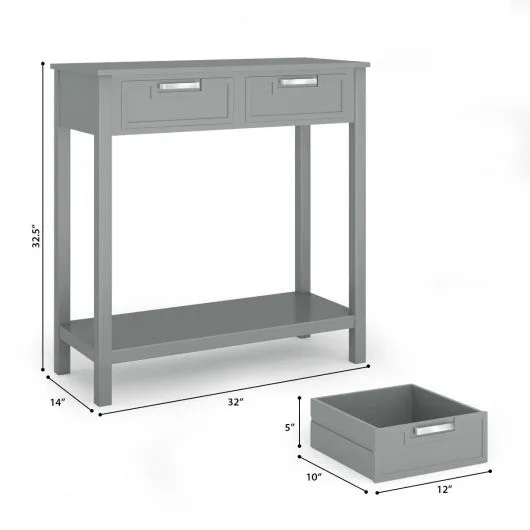 2 Drawers Accent Console Entryway Storage Shelf-Gray