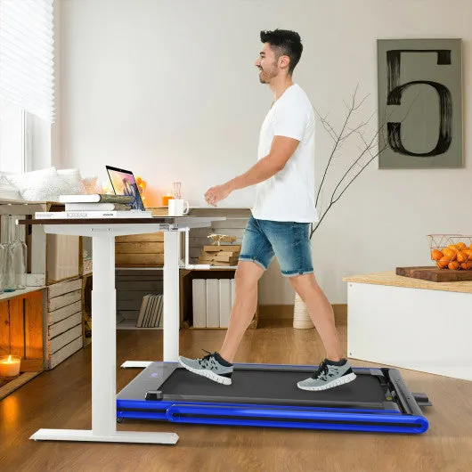 2-in-1 Folding Treadmill with Dual LED Display-Navy