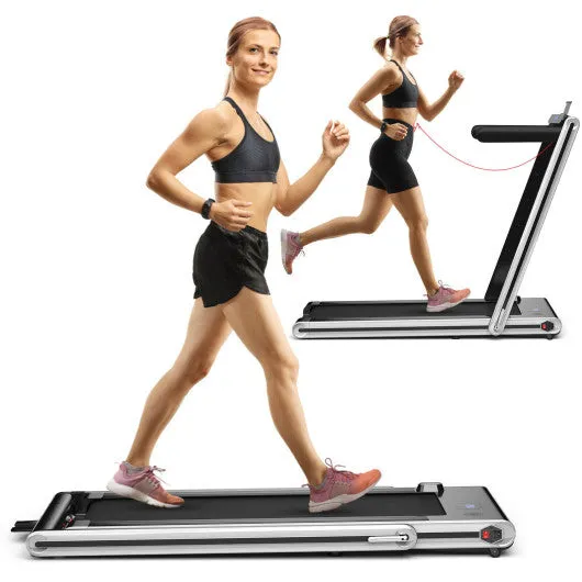 2-in-1 Folding Treadmill with Dual LED Display-Silver