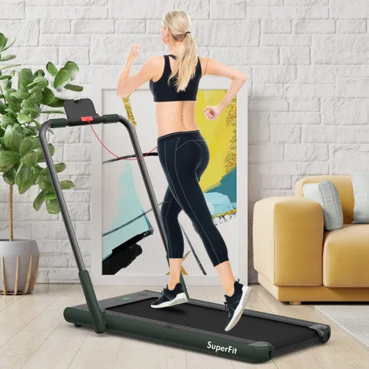 2-in-1 Folding Treadmill with Remote Control and LED Display-Green