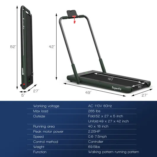 2-in-1 Folding Treadmill with Remote Control and LED Display-Green