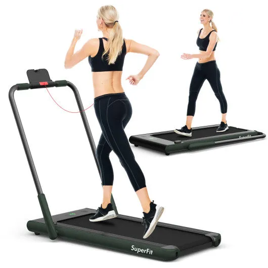 2-in-1 Folding Treadmill with Remote Control and LED Display-Green