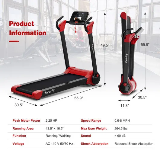 2.25 HP Electric Motorized Folding Running Treadmill Machine with LED Display-Red