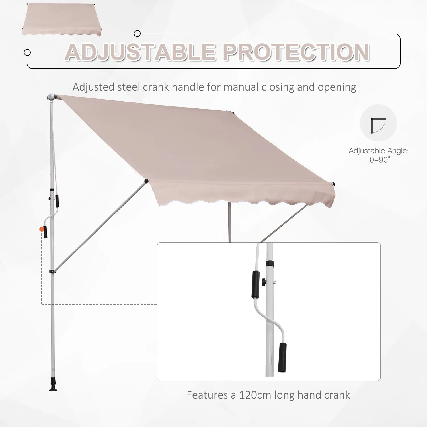 2x1.5m Adjustable Outdoor Aluminium Frame Awning Beige