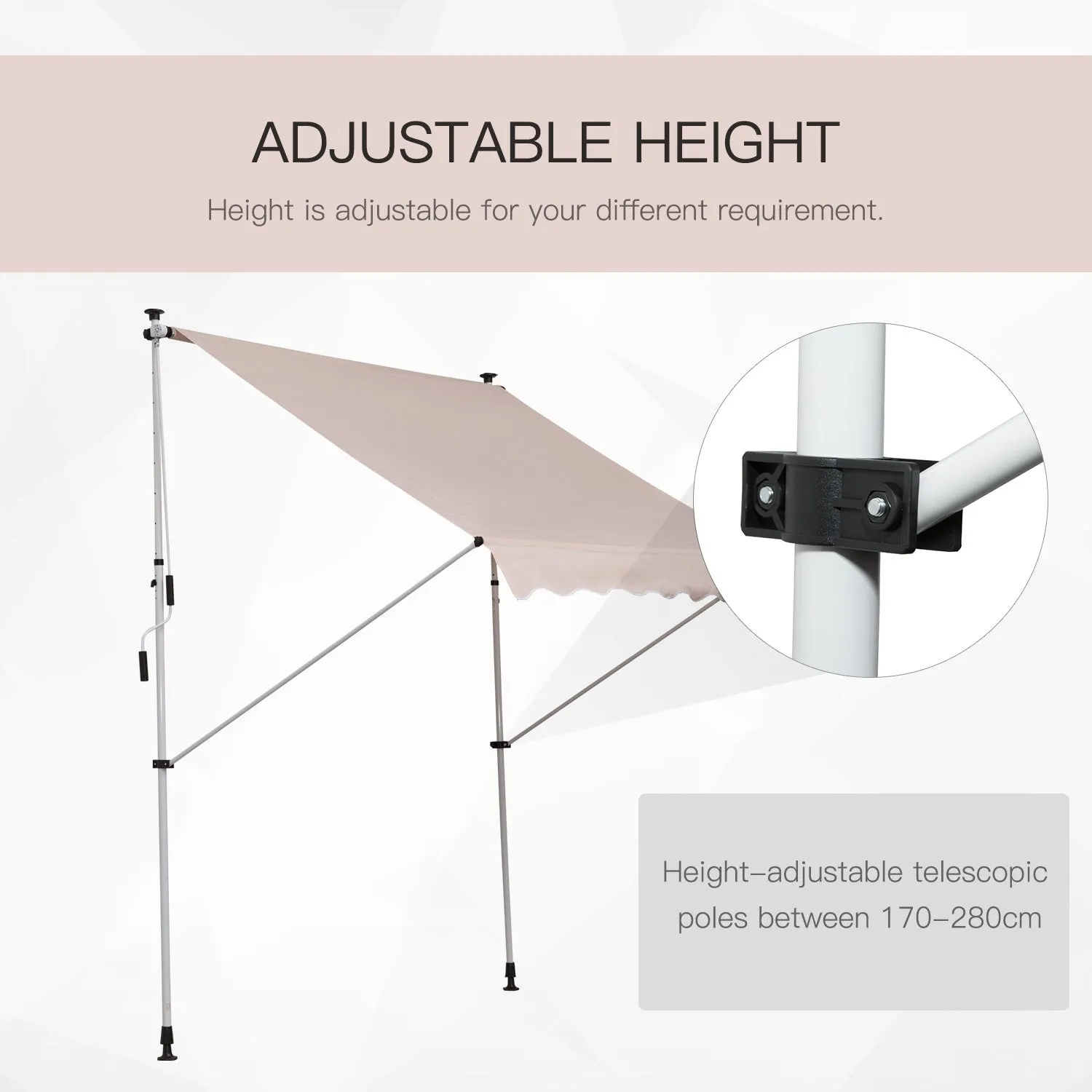 2x1.5m Adjustable Outdoor Aluminium Frame Awning Beige