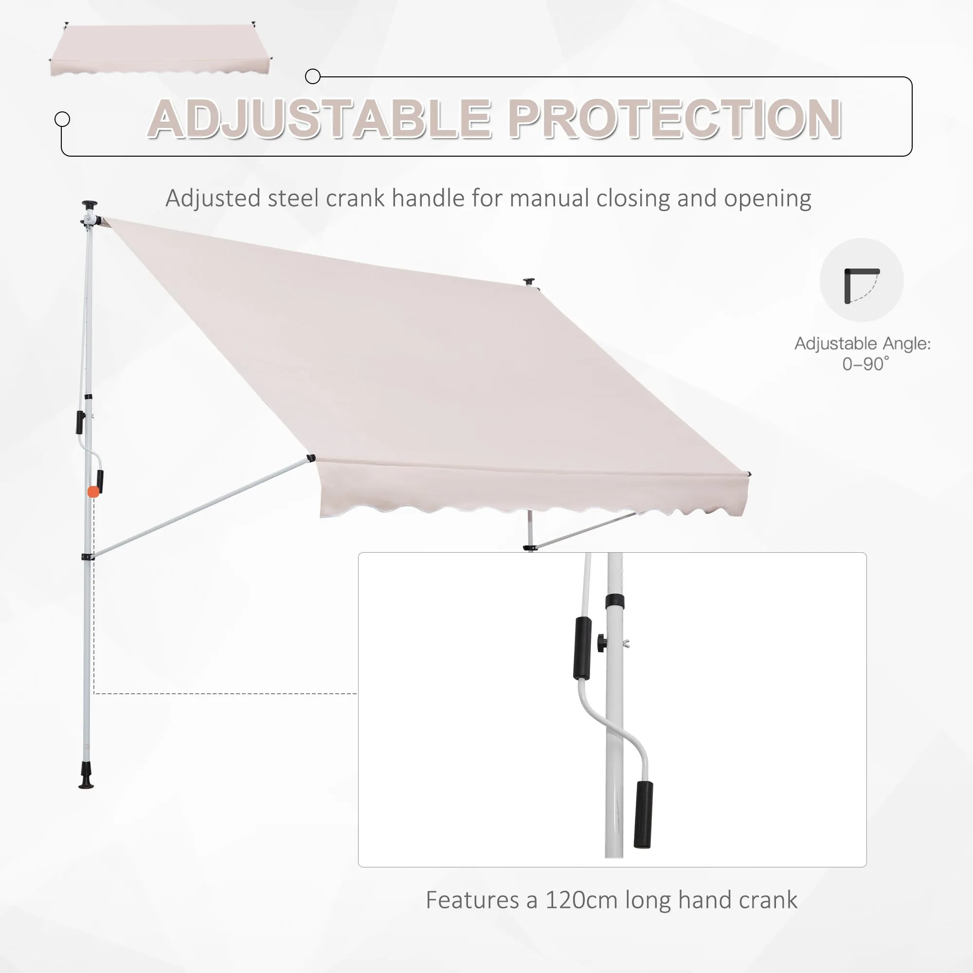 3x1.5m Adjustable Outdoor Aluminium Frame Awning Beige