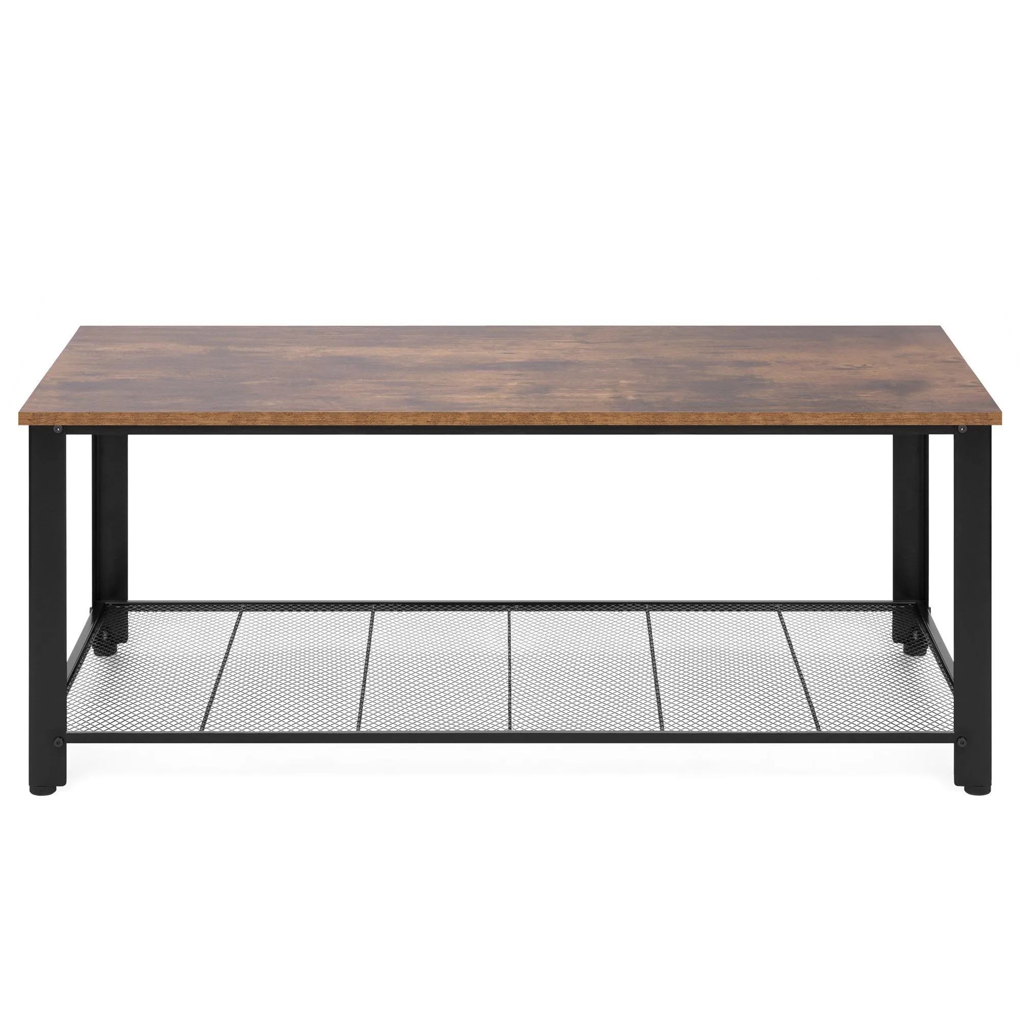 42in 2-Tier Rustic Industrial Coffee Table w/ Wood Finish Top, Metal Frame