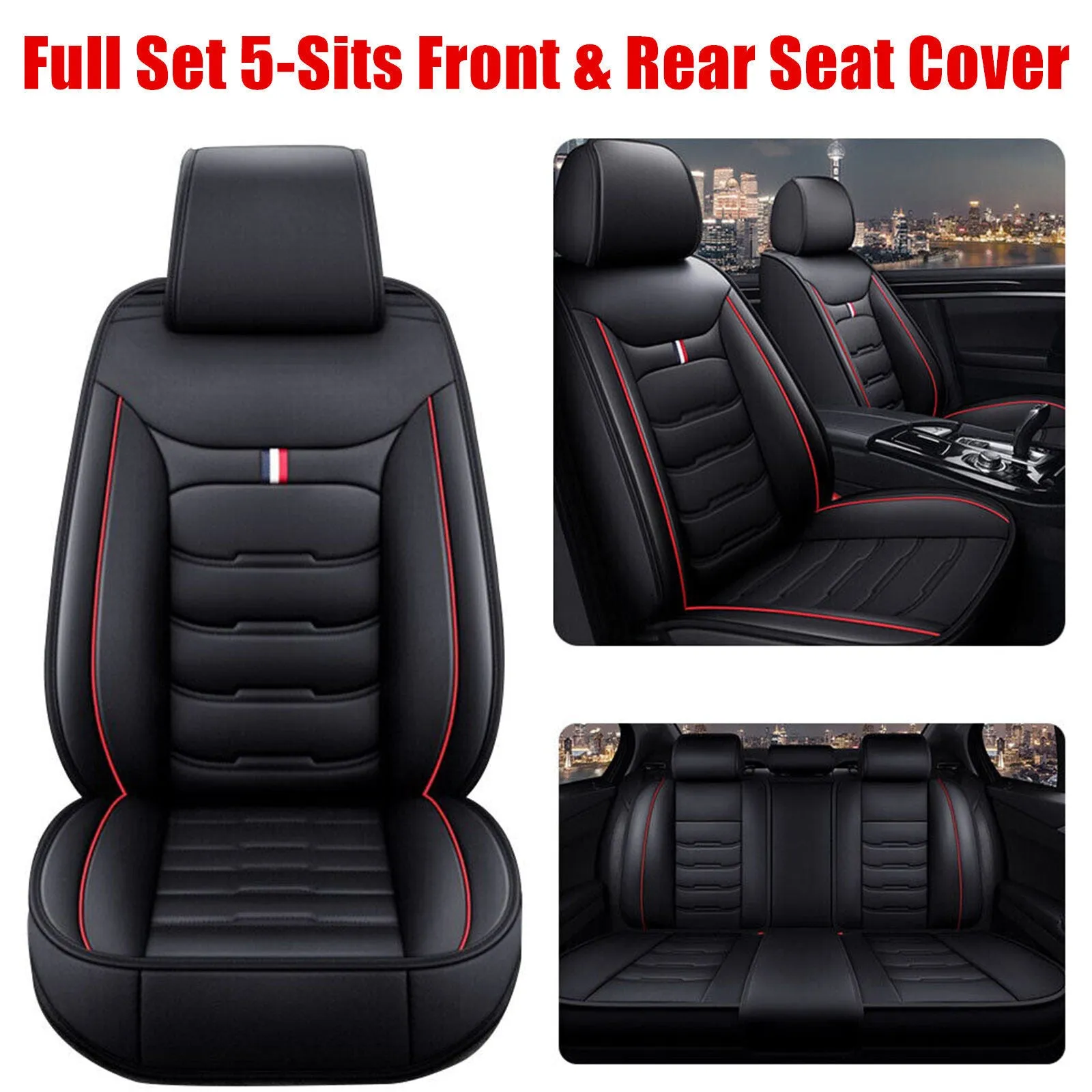 5 Seats Car Seat Cover Front Rear Full Set Cushion Pad