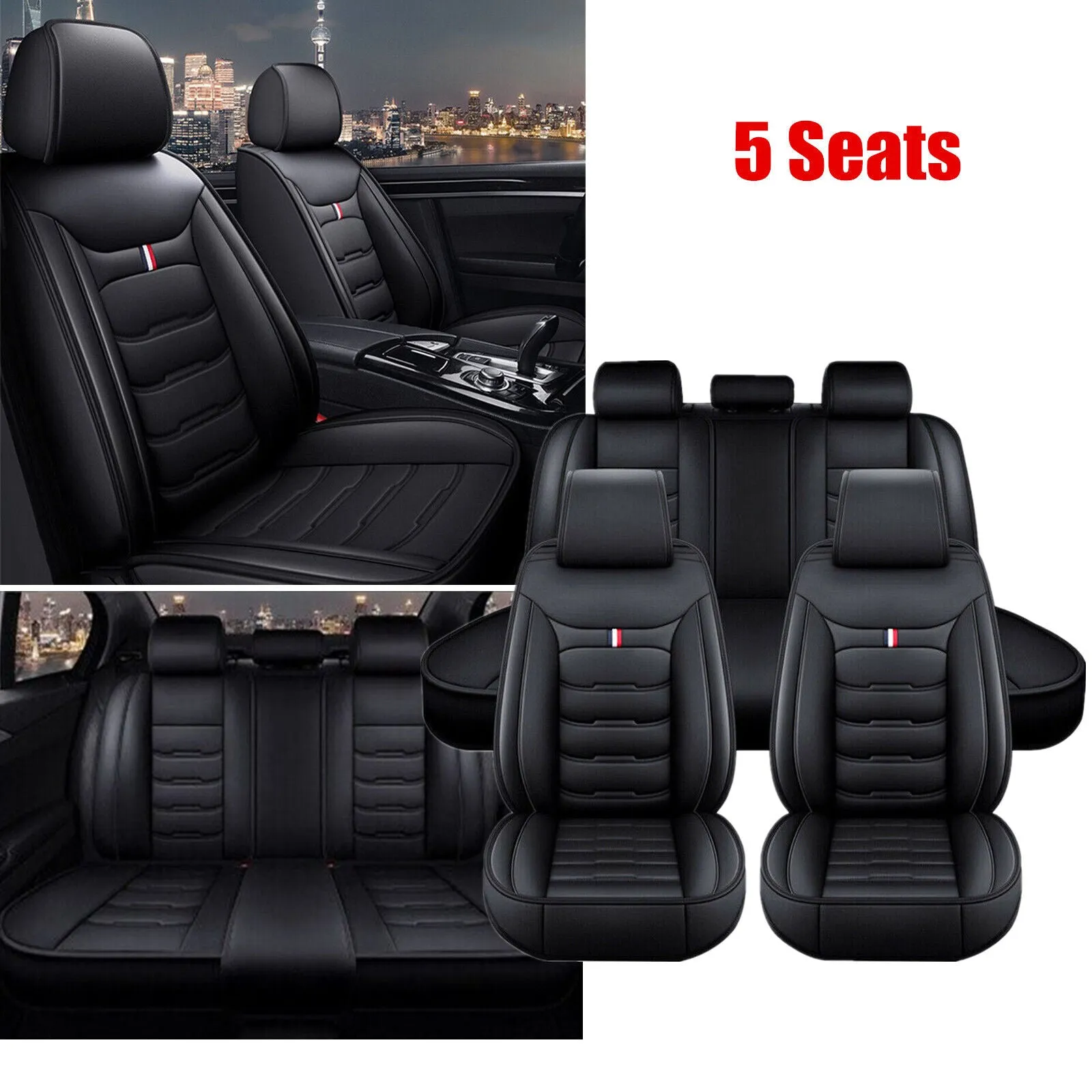 5 Seats Car Seat Cover Front Rear Full Set Cushion Pad