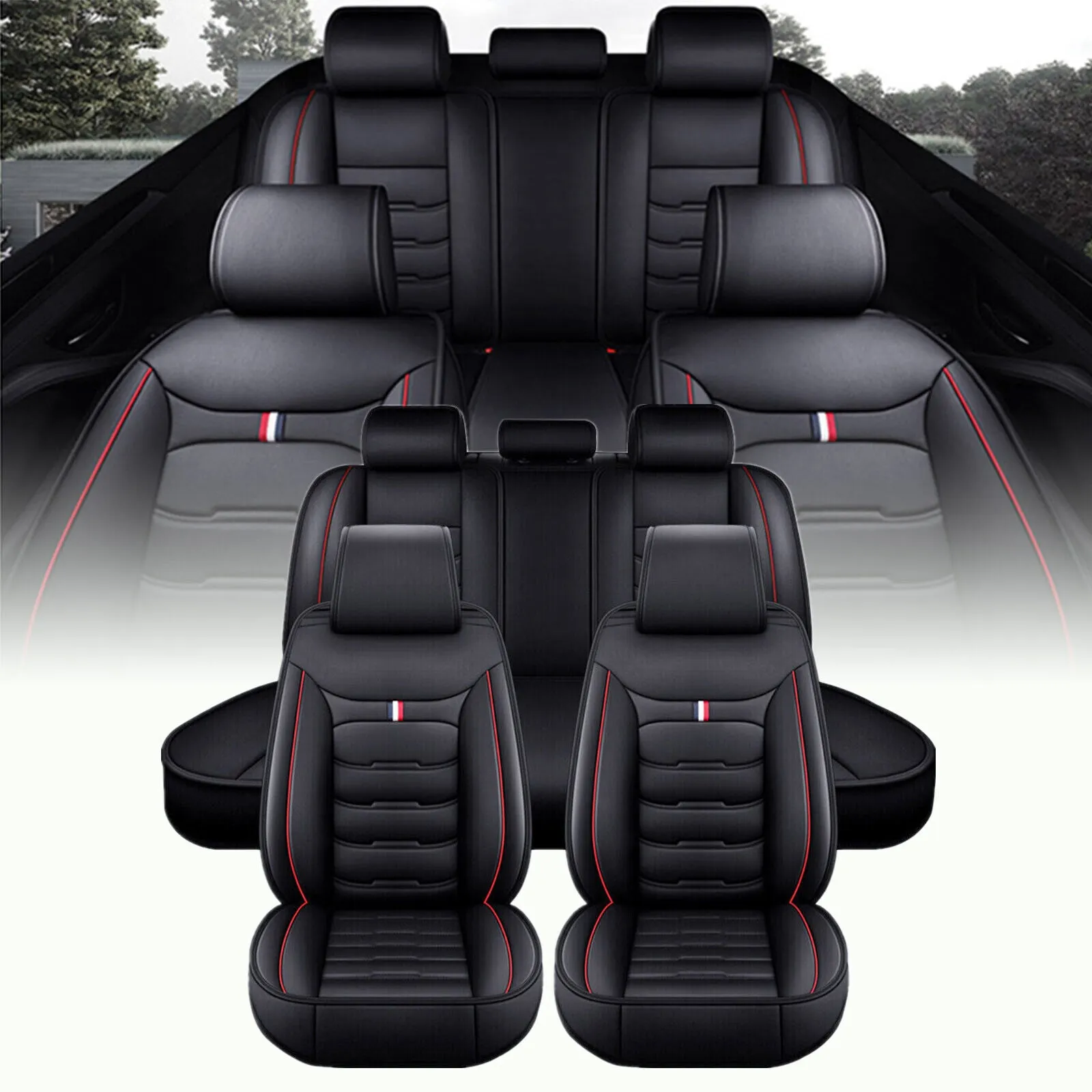 5 Seats Car Seat Cover Front Rear Full Set Cushion Pad