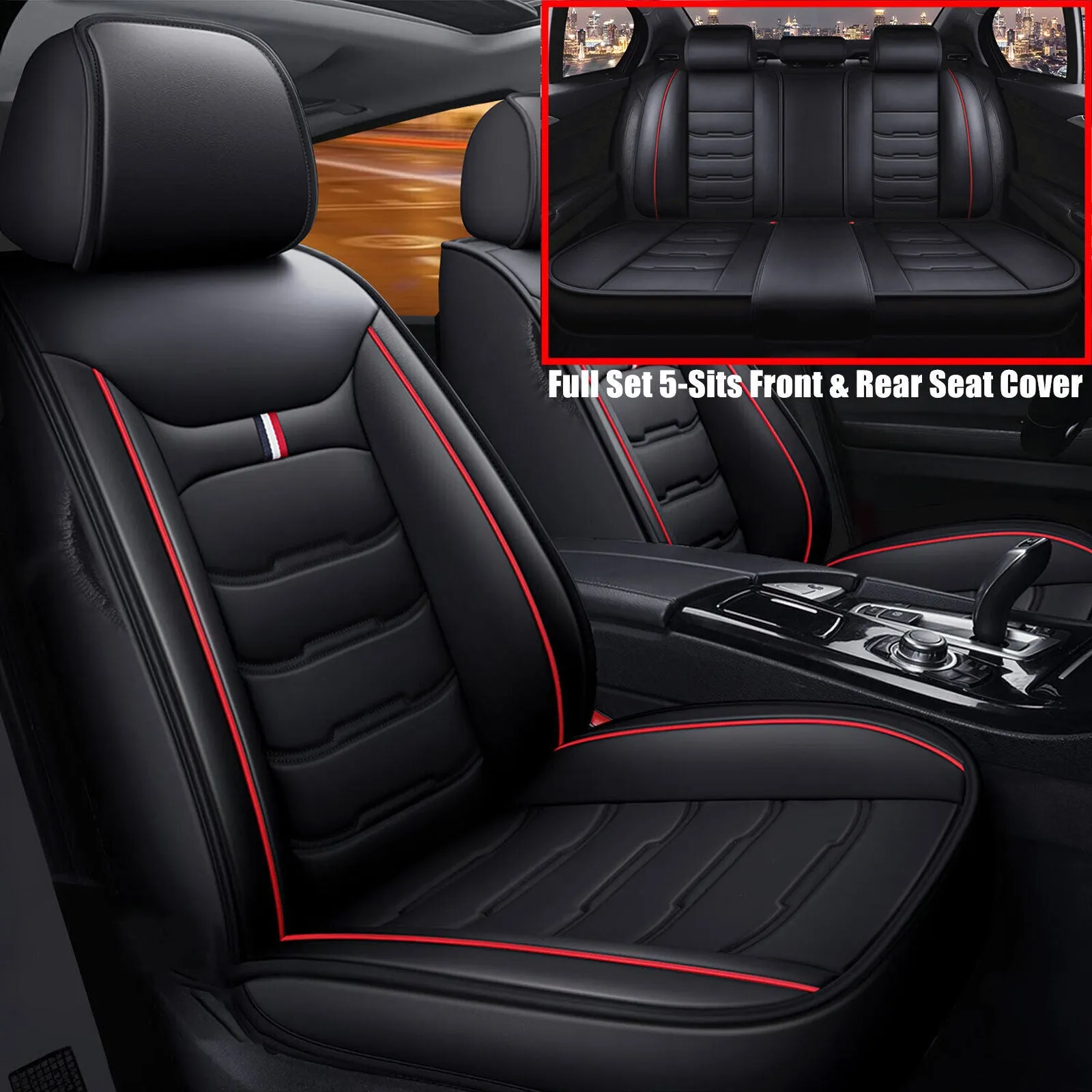 5 Seats Car Seat Cover Front Rear Full Set Cushion Pad