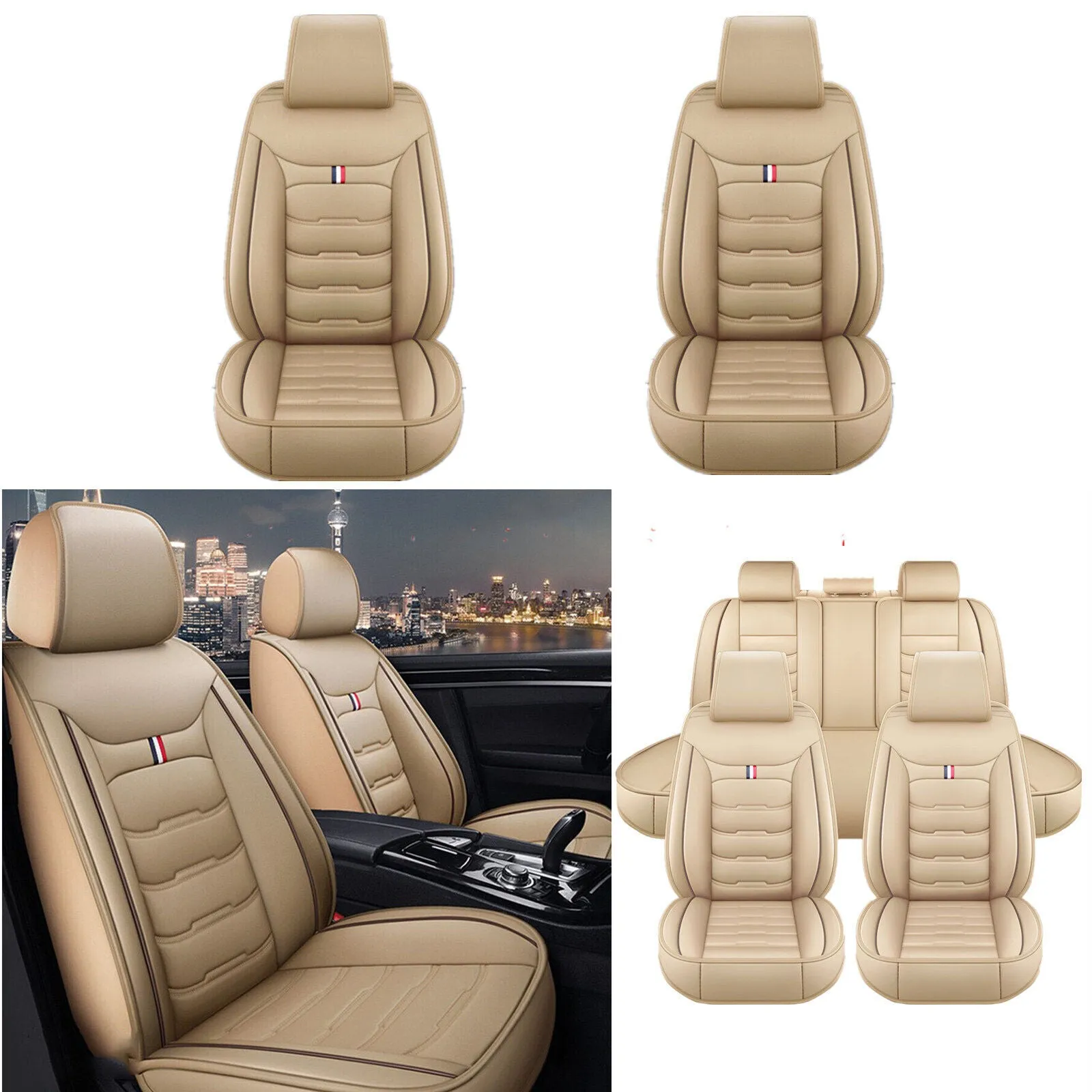 5 Seats Car Seat Cover Front Rear Full Set Cushion Pad