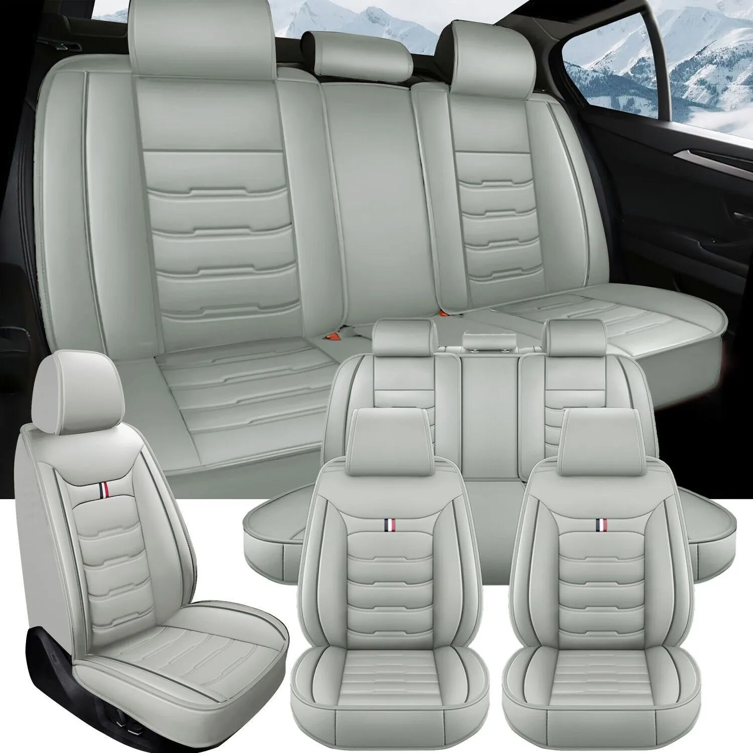 5 Seats Car Seat Cover Front Rear Full Set Cushion Pad