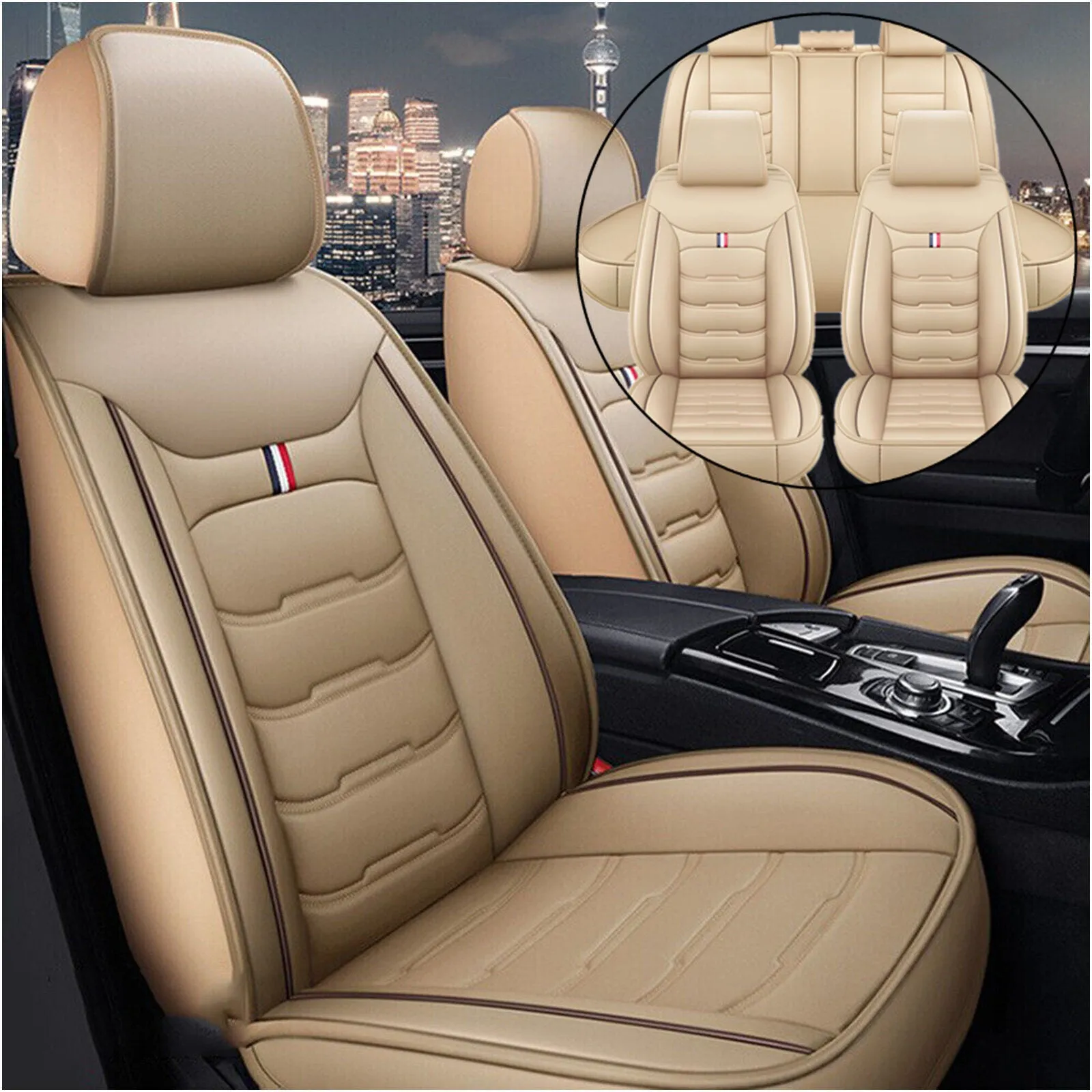 5 Seats Car Seat Cover Front Rear Full Set Cushion Pad