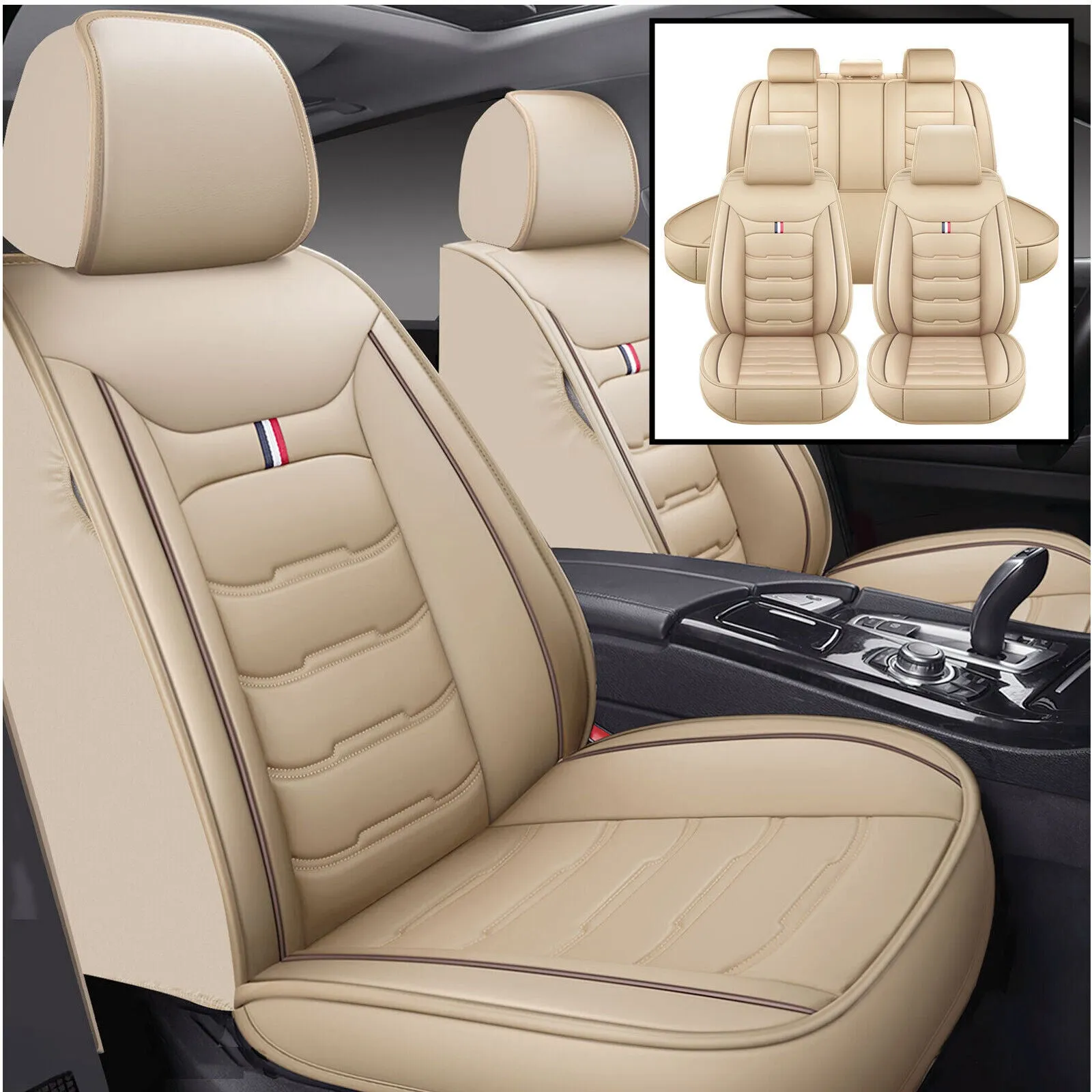 5 Seats Car Seat Cover Front Rear Full Set Cushion Pad