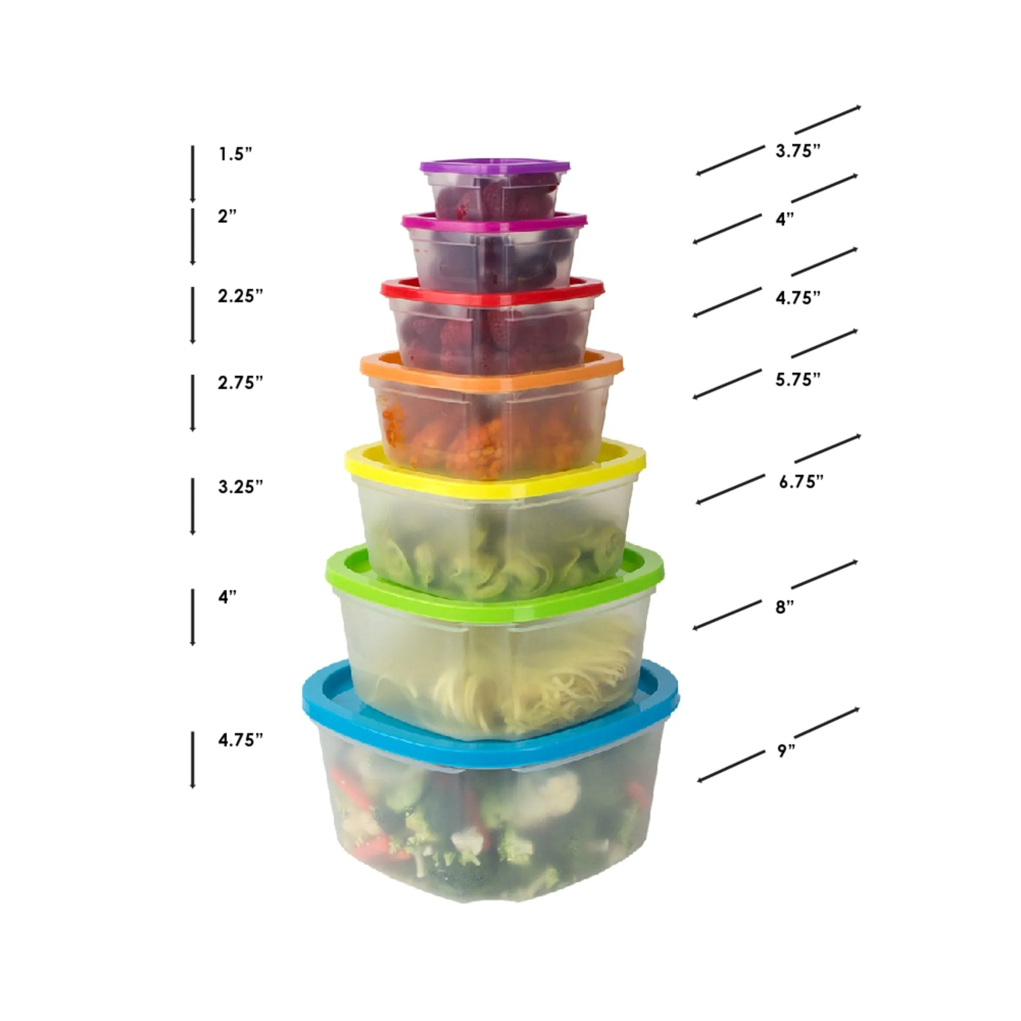 7 Piece Plastic Food Storage Container Set with Multi-Colored Lids