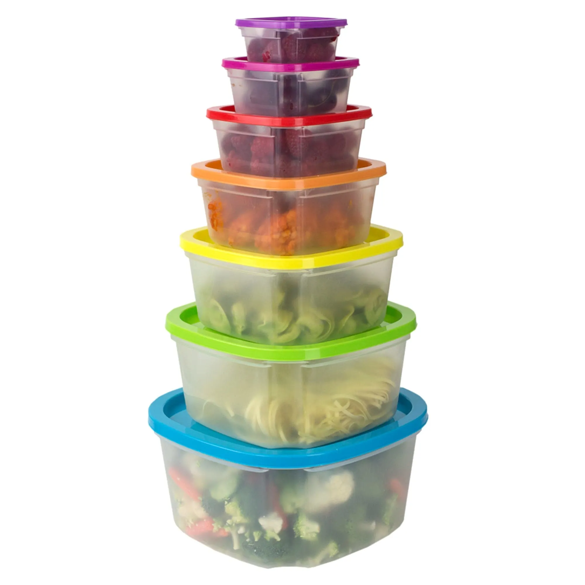 7 Piece Plastic Food Storage Container Set with Multi-Colored Lids