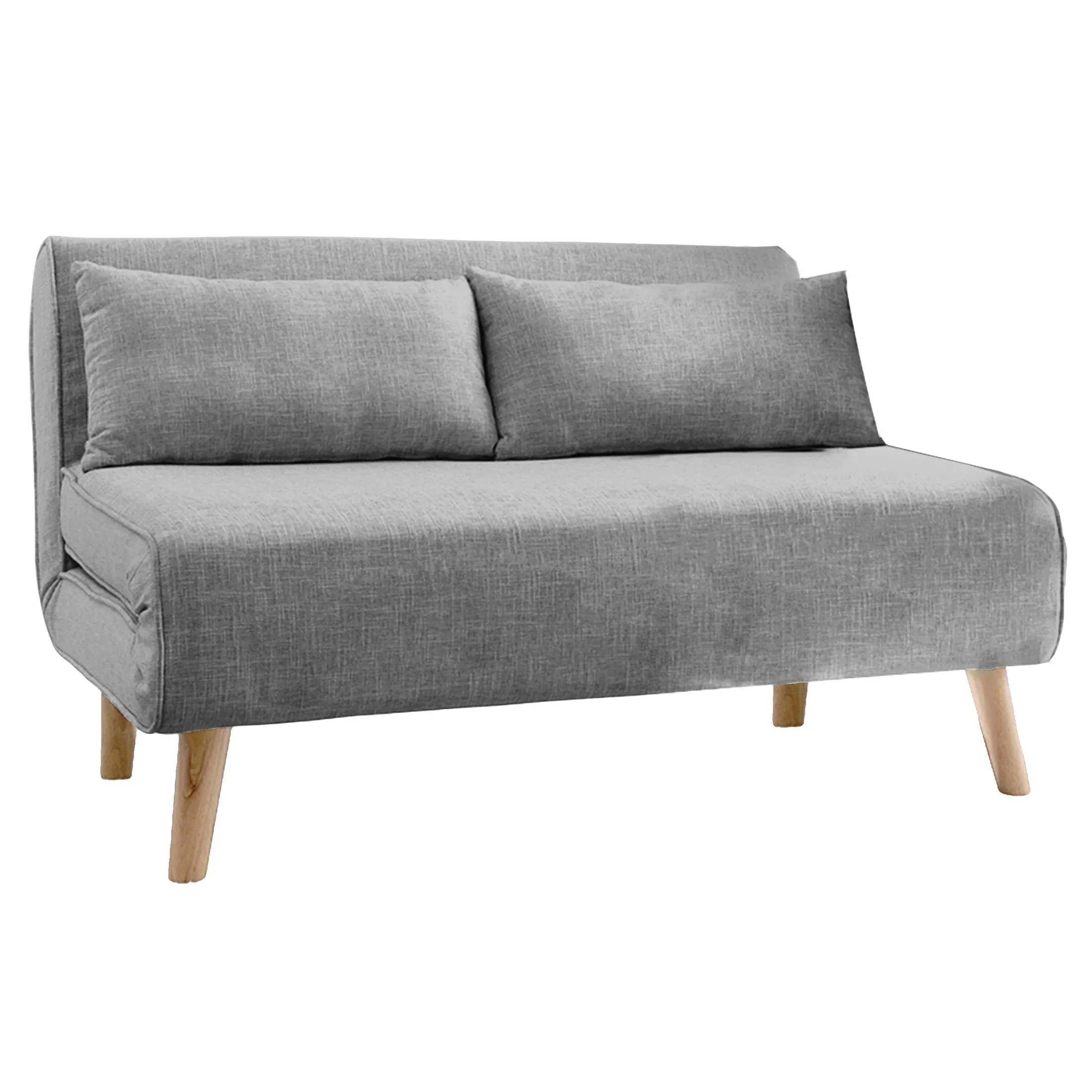 Adjustable 2-Seater Sofa Bed, Faux Linen, Wooden Frame - Sarantino