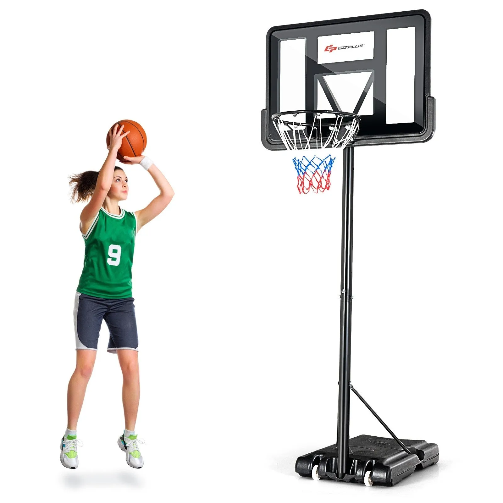 Adjustable Portable Basketball Hoop Stand with Shatterproof Backboard Wheels