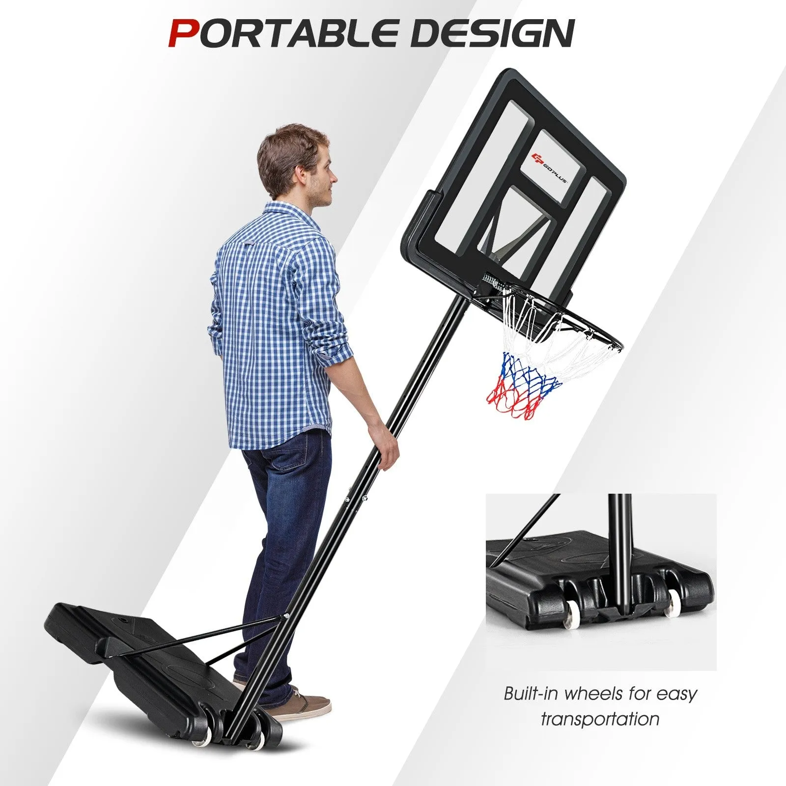 Adjustable Portable Basketball Hoop Stand with Shatterproof Backboard Wheels