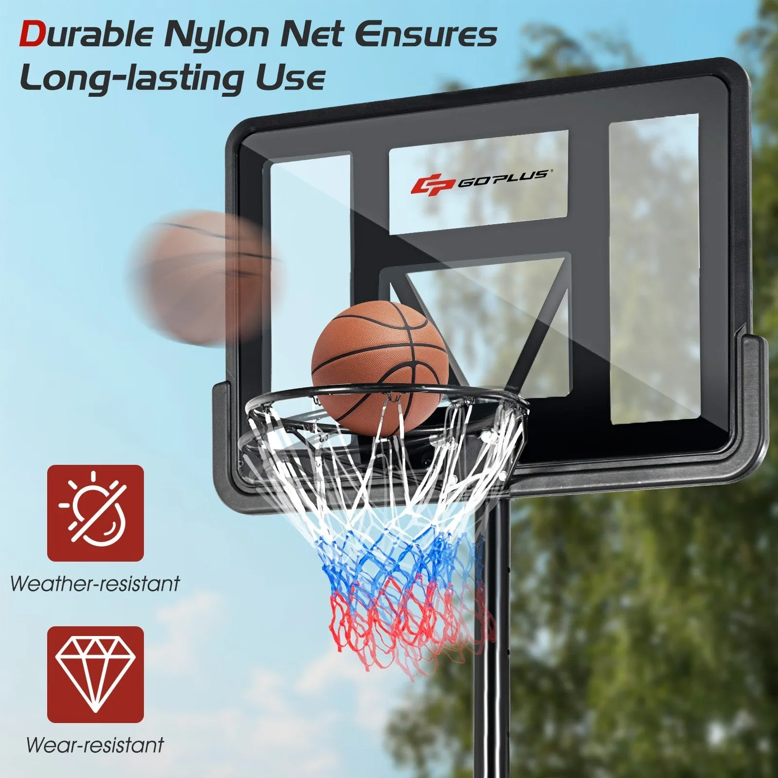 Adjustable Portable Basketball Hoop Stand with Shatterproof Backboard Wheels