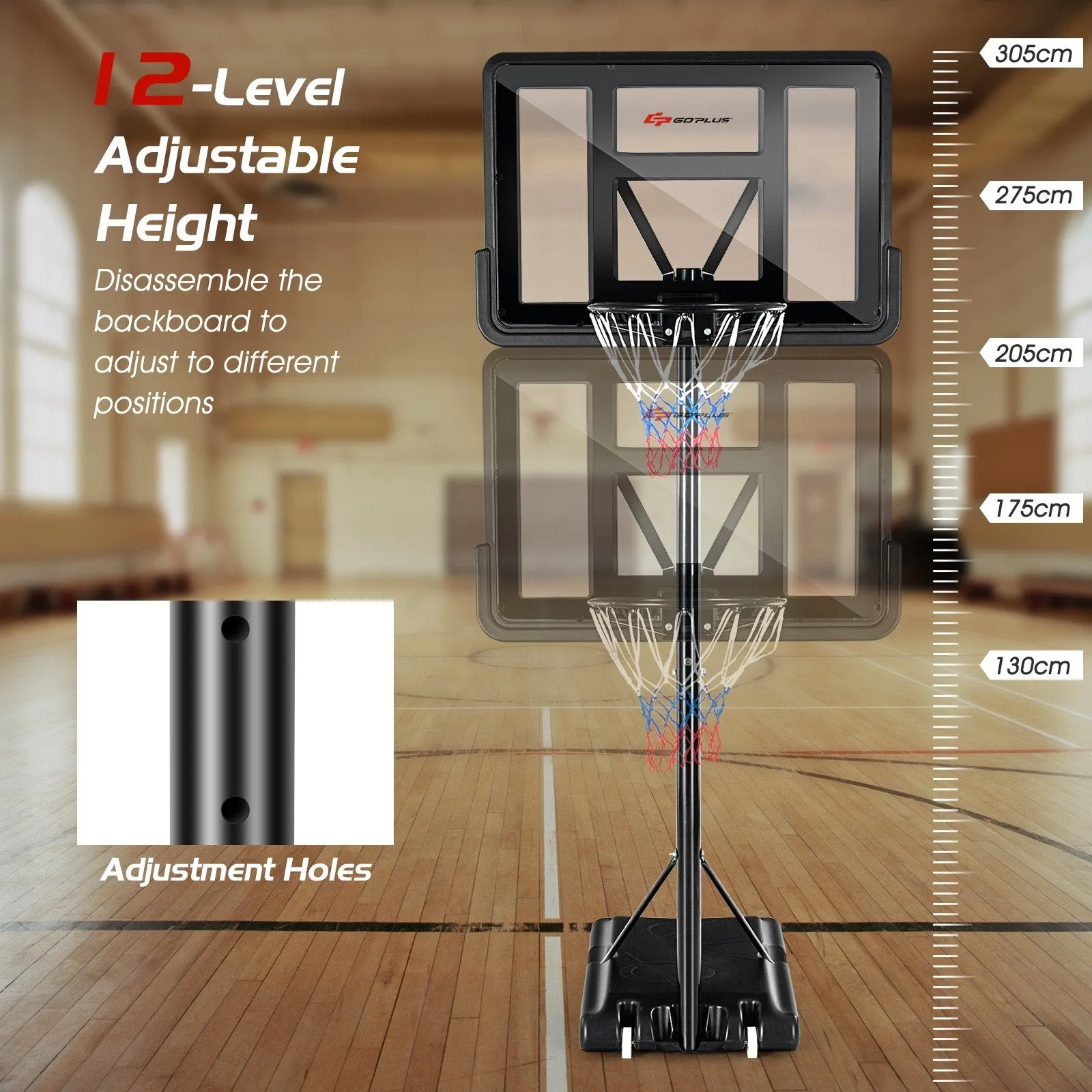 Adjustable Portable Basketball Hoop Stand with Shatterproof Backboard Wheels