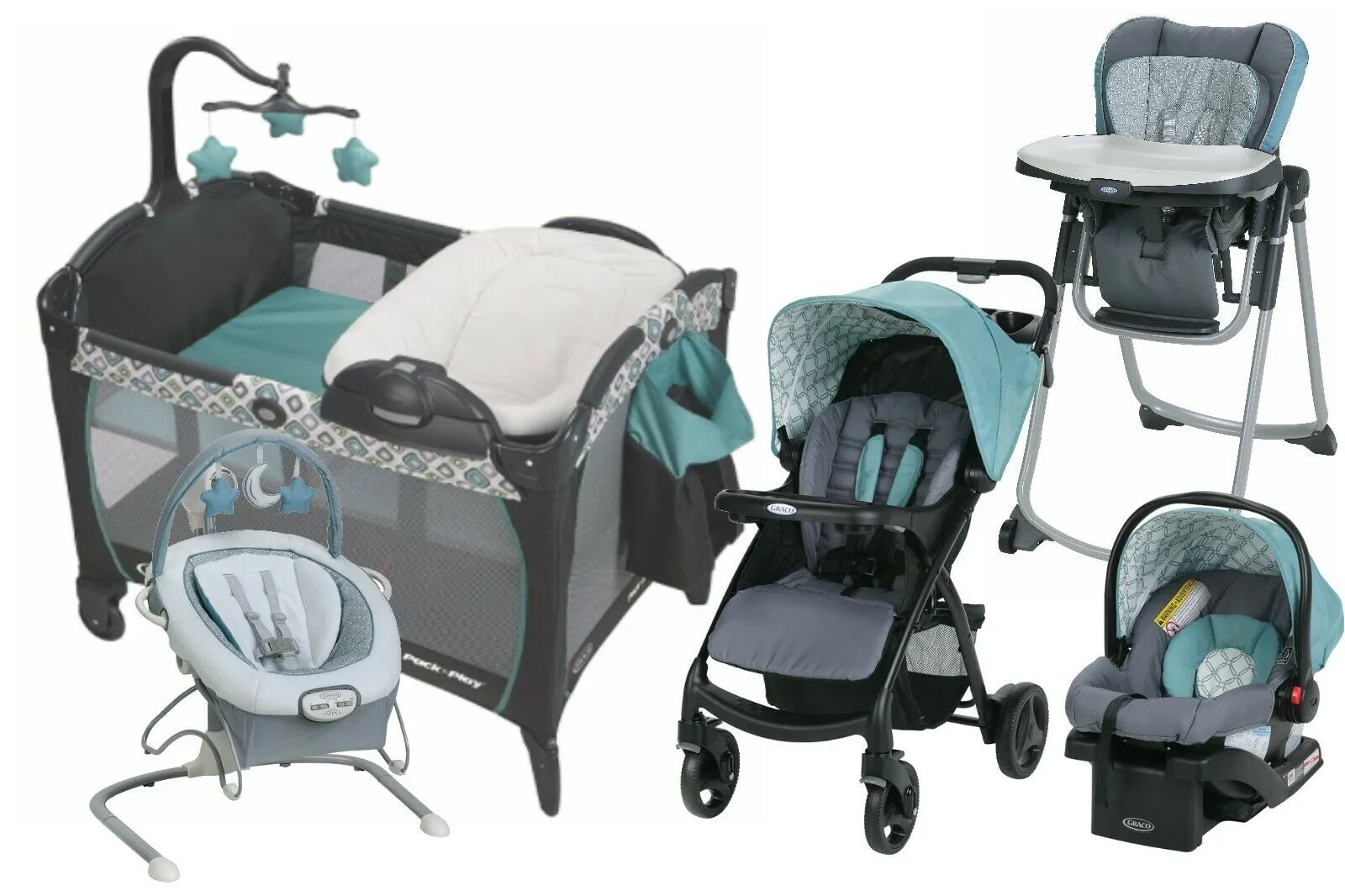 Baby Stroller with Car Seat Travel System Playard Infant Chair Bouncer Combo New