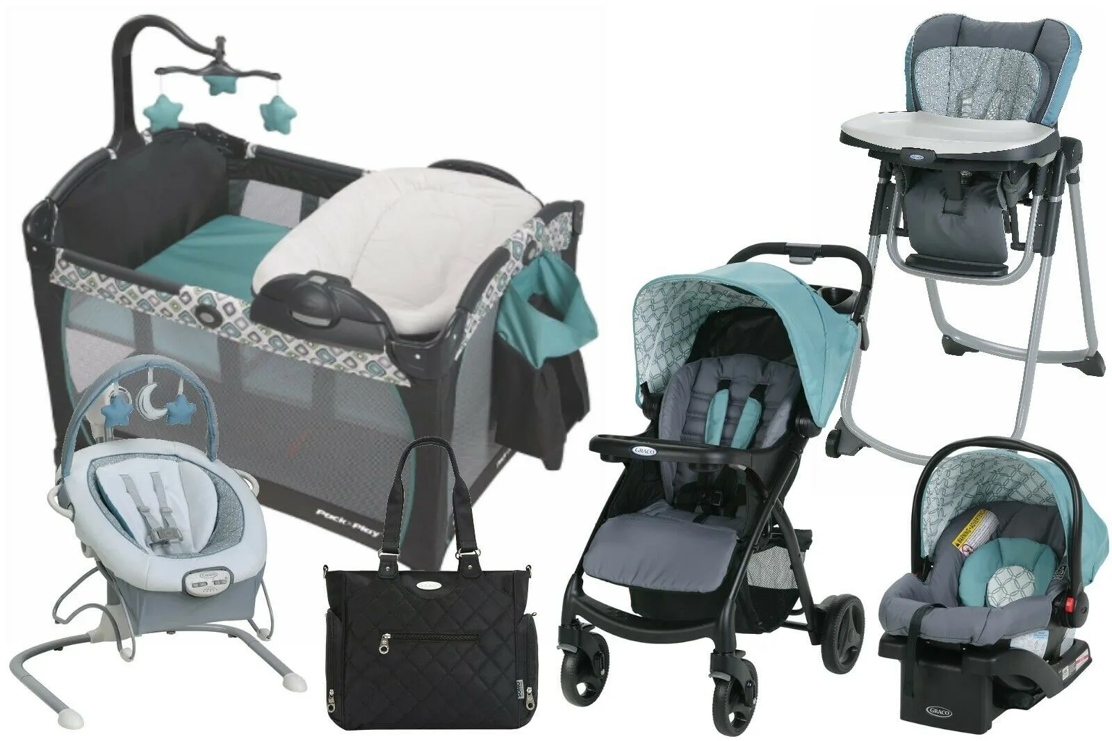 Baby Stroller with Car Seat Travel System Playard Infant Chair Bouncer Combo New