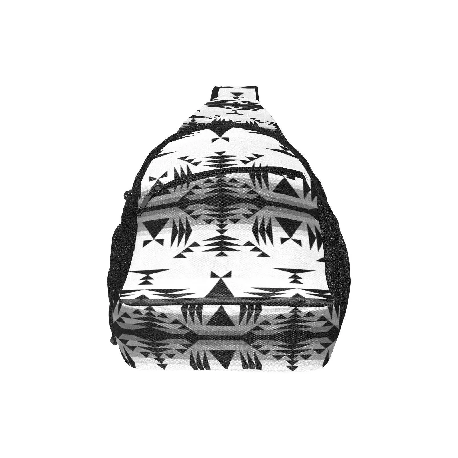 Between the Mountains White and Black Chest Bag