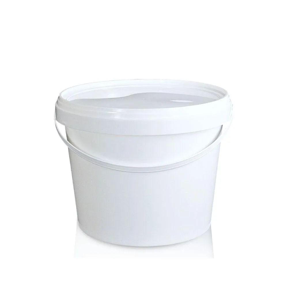 Bulk 10x 2L Plastic Buckets   Lids - Empty White With Handle - Small Food Pail