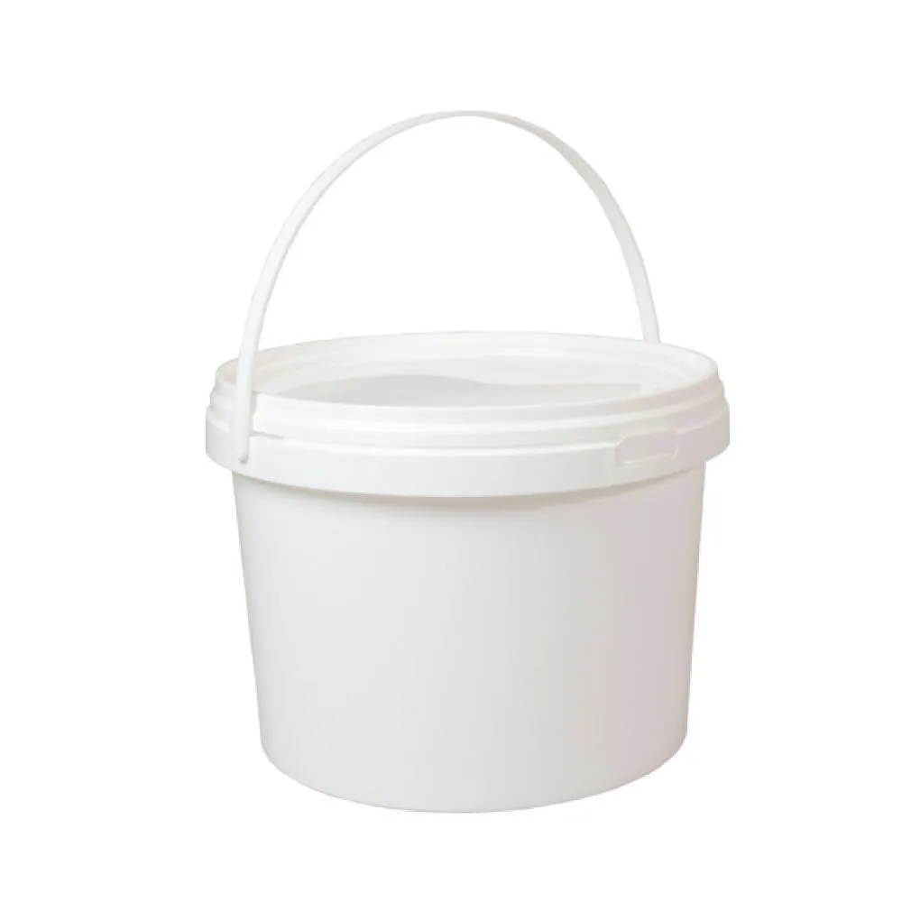 Bulk 10x 2L Plastic Buckets   Lids - Empty White With Handle - Small Food Pail