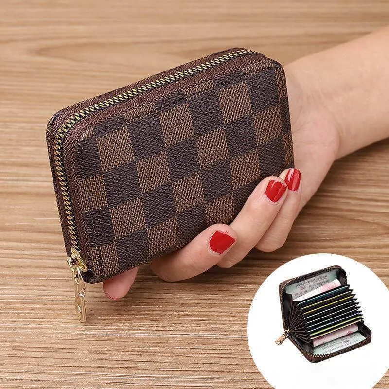 Checkered Pattern Multi-Pocket Wallet