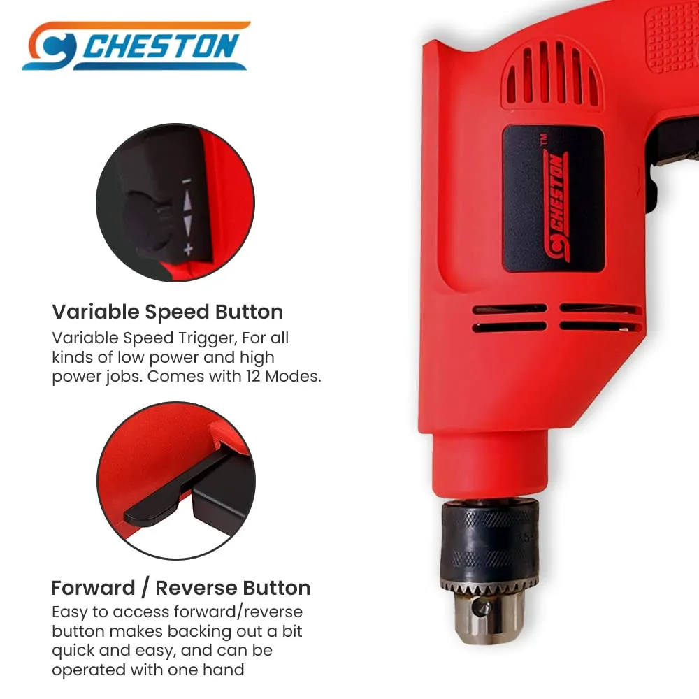 Cheston 10 mm Drill Machine Set 400W | Variable Speed & Reverse & Forward Function | 10mm Chuck | 2600 RPM | Electrical Power Tool Kit for Multipurpose Use | Drill for Wall Wood Metal Sheets