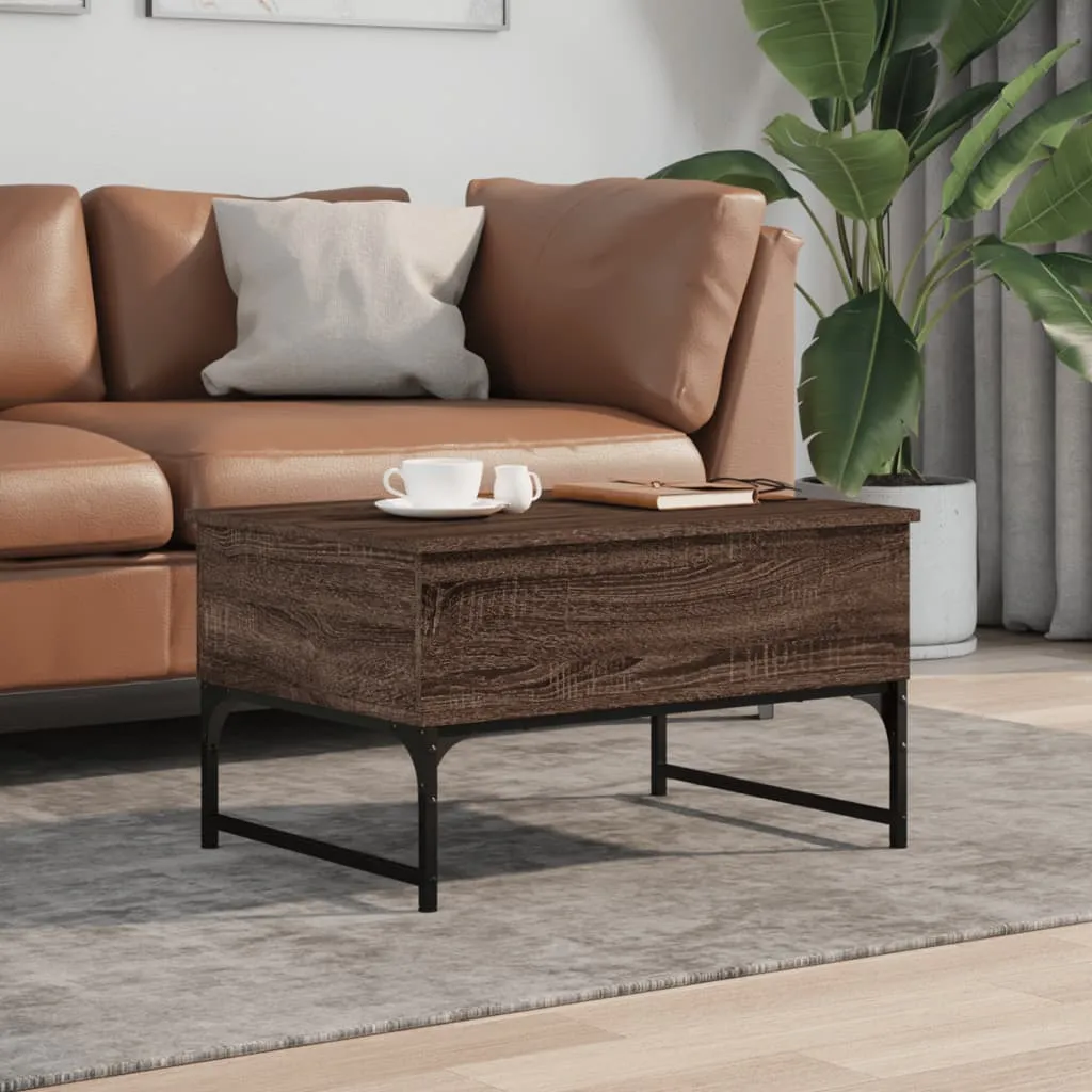 Coffee Table Brown Oak 70x50x40 cm Engineered Wood and Metal