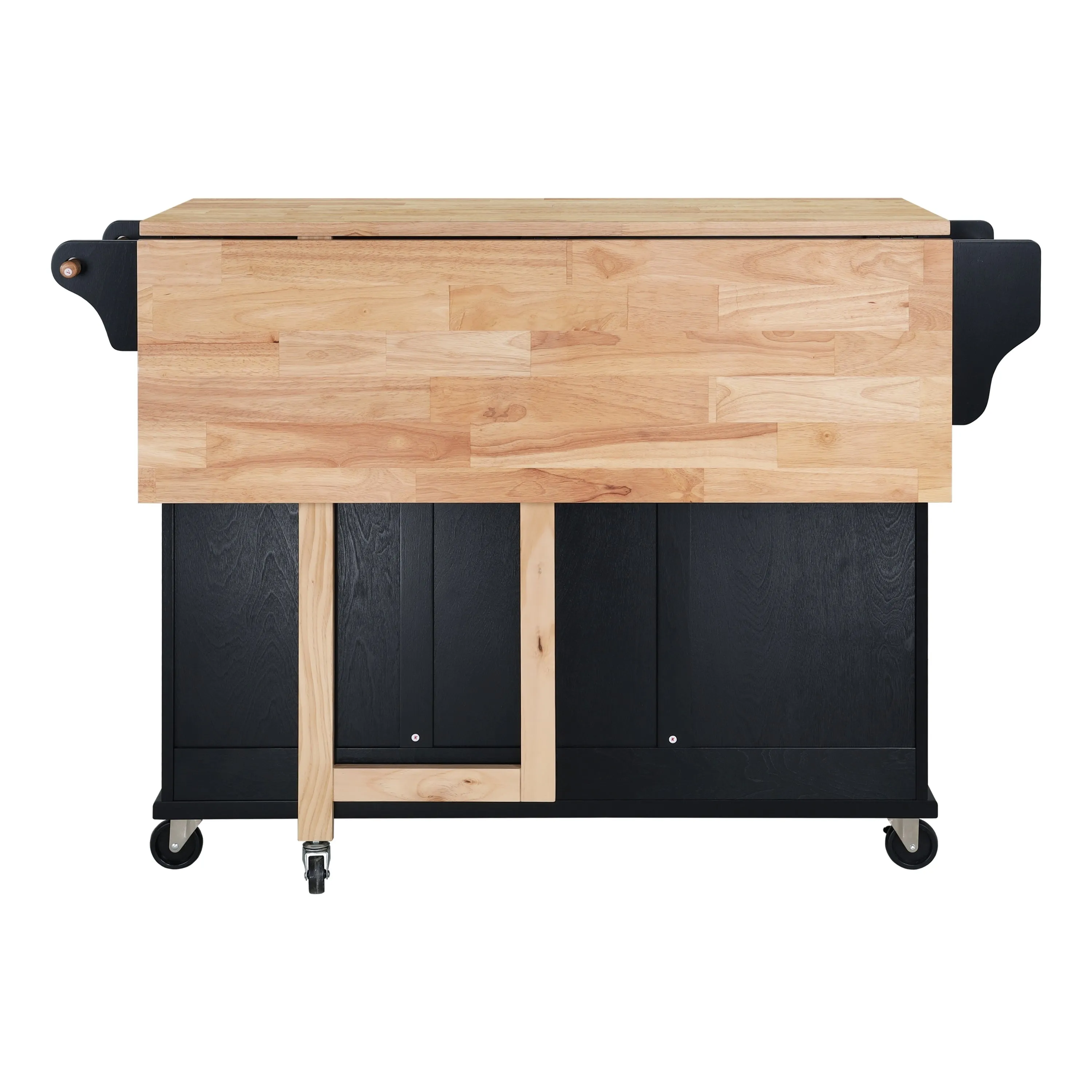 Culinary Wood Top Kitchen Island with Storage - Black