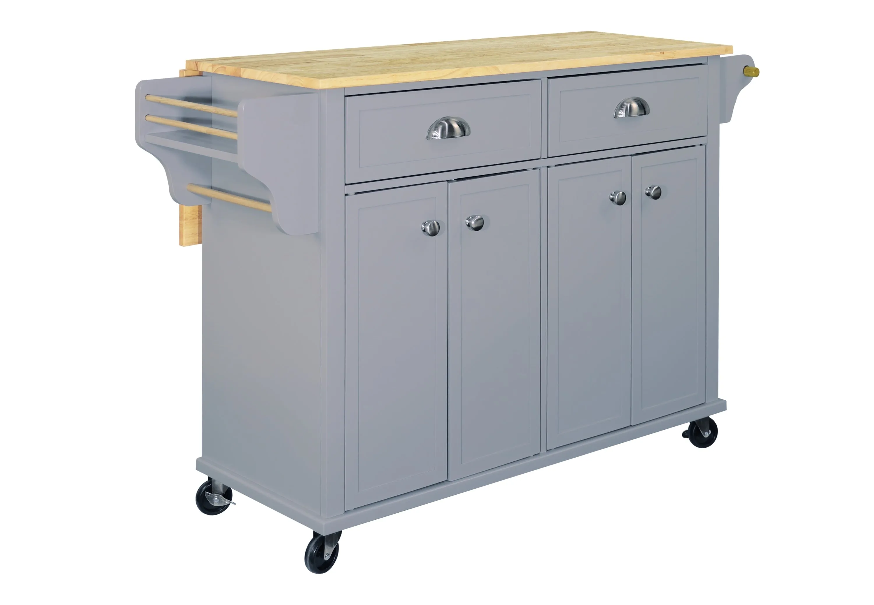 Culinary Wood Top Kitchen Island with Storage - Gray