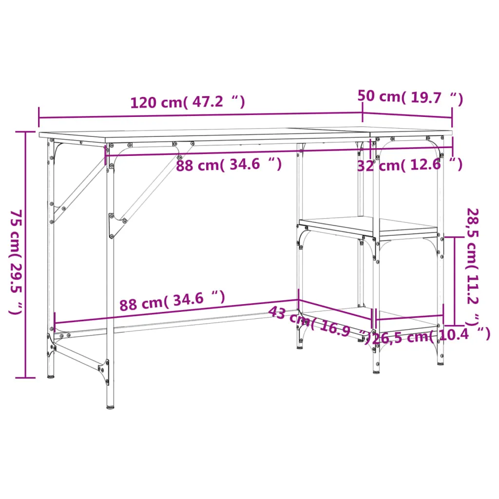 Desk Black 120x50x75 cm Metal and Engineered Wood