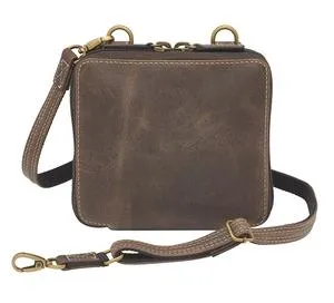 Distressed Leather Compact Wallet Organizer Crossbody