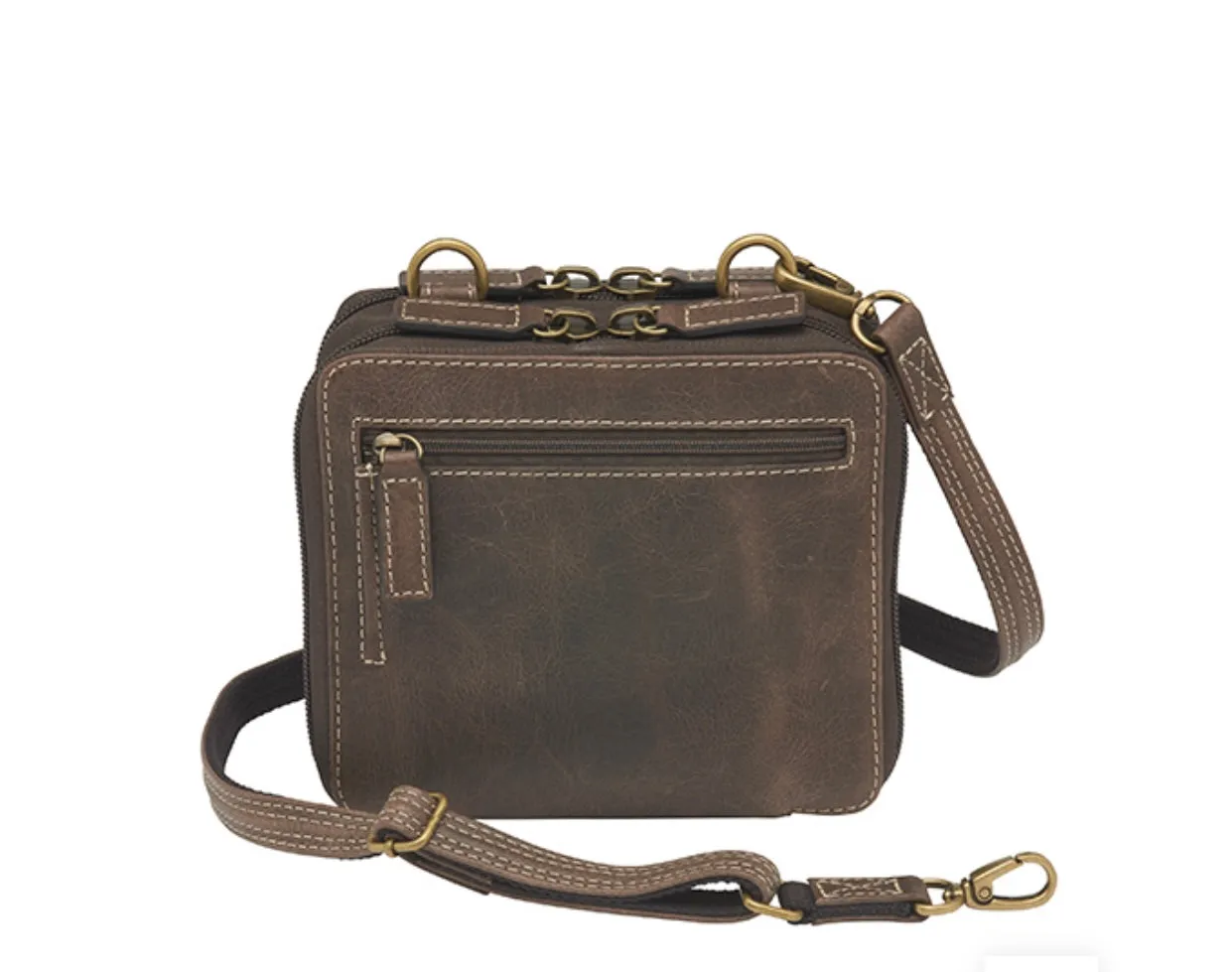 Distressed Leather Compact Wallet Organizer Crossbody