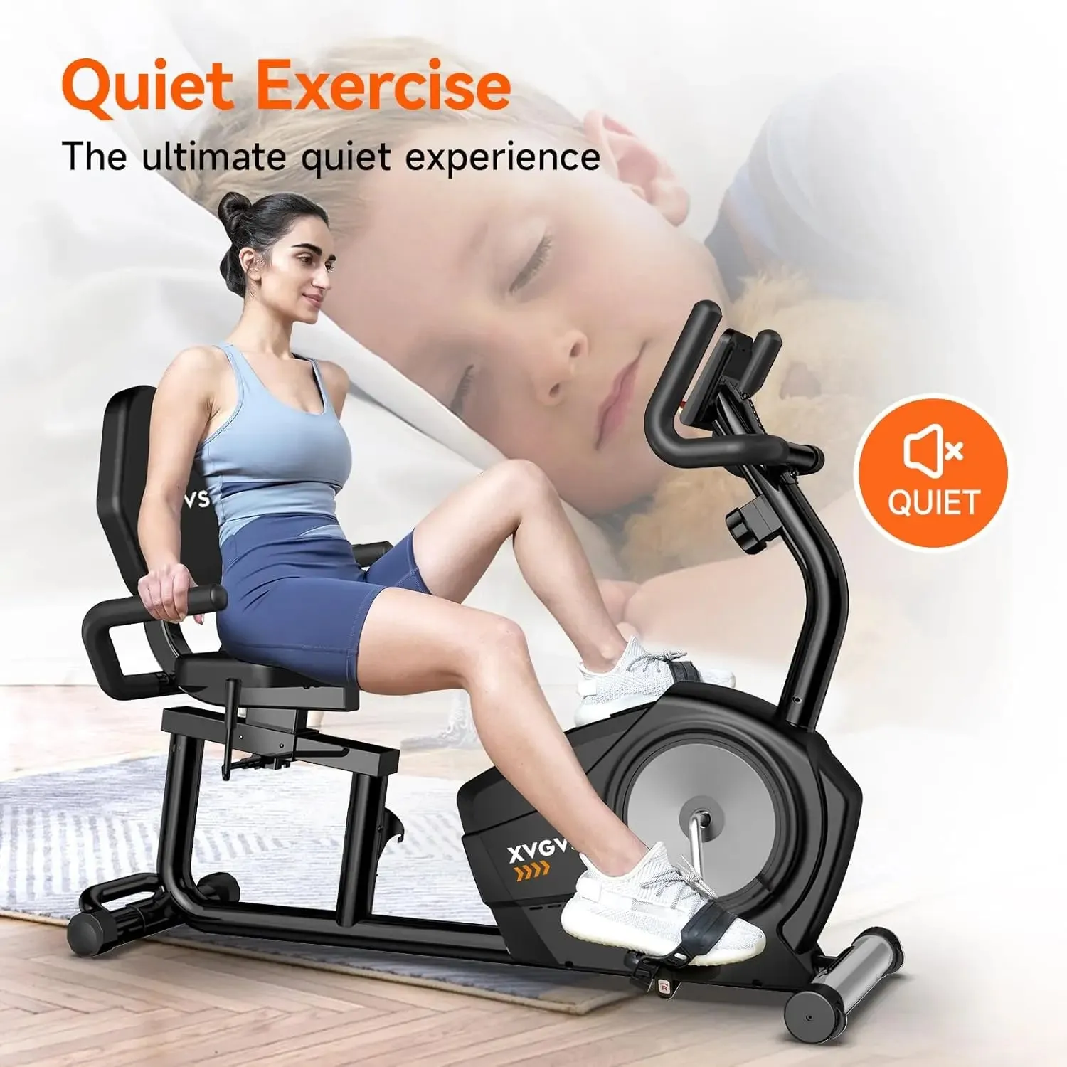 Exercise Bike, Recumbent Stationary Bike for Home, Recumbent Bike with 400LB Weight Capacity Whisper-Quiet 16 Levels M