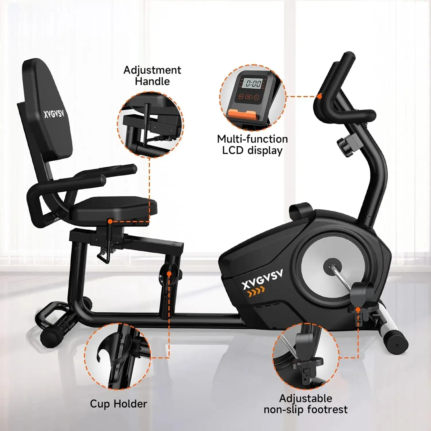 Exercise Bike, Recumbent Stationary Bike for Home, Recumbent Bike with 400LB Weight Capacity Whisper-Quiet 16 Levels M