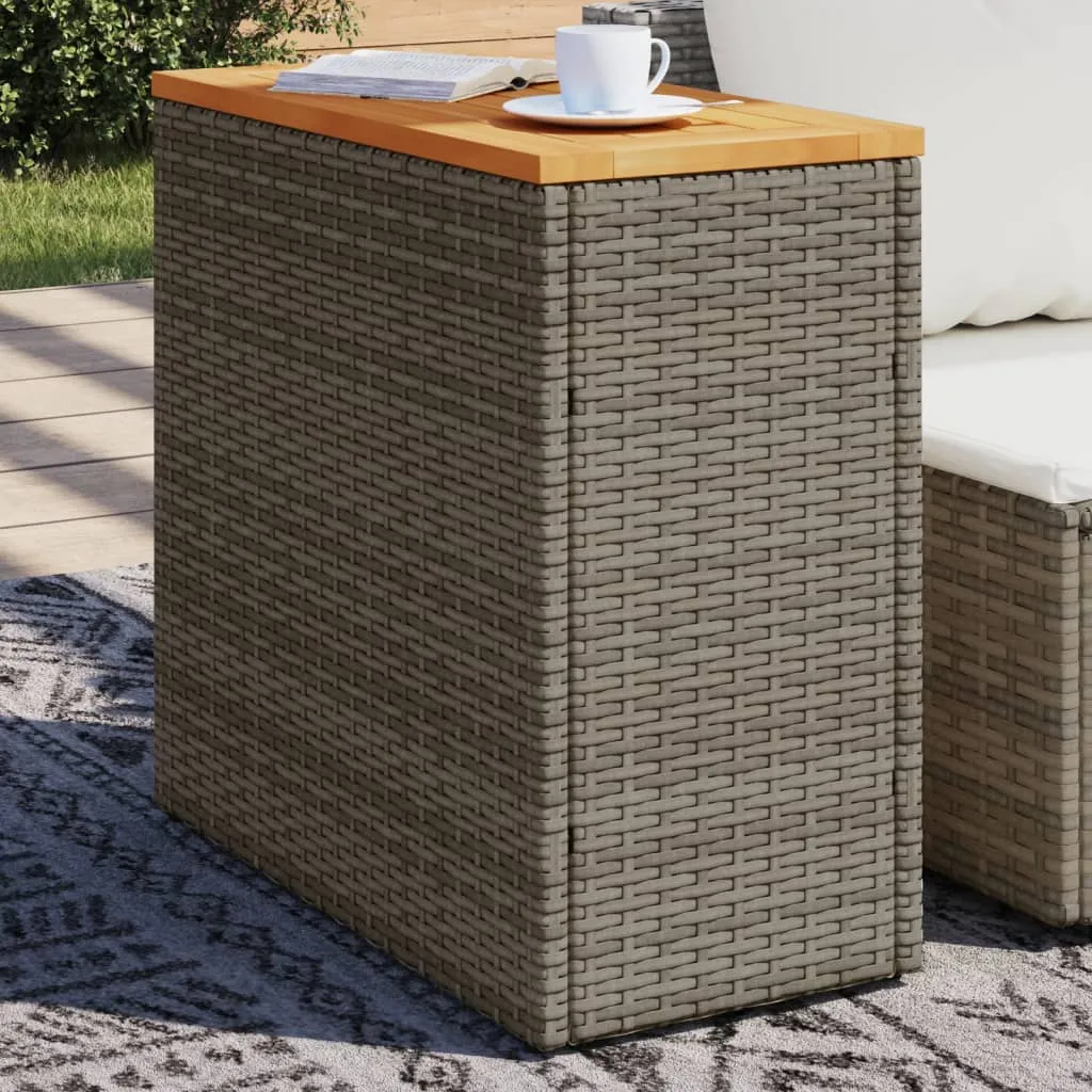 Garden Side Table with Wooden Top Grey 58x27.5x55 cm Poly Rattan