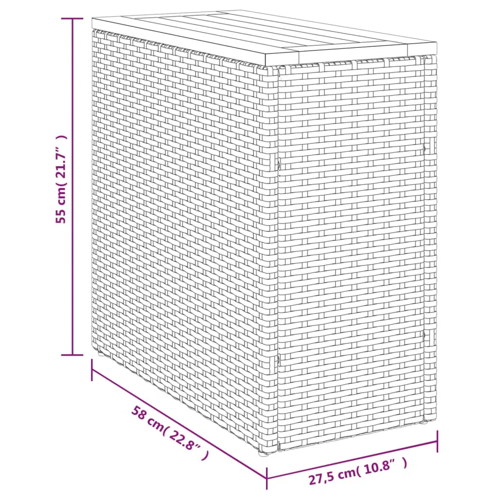 Garden Side Table with Wooden Top Grey 58x27.5x55 cm Poly Rattan