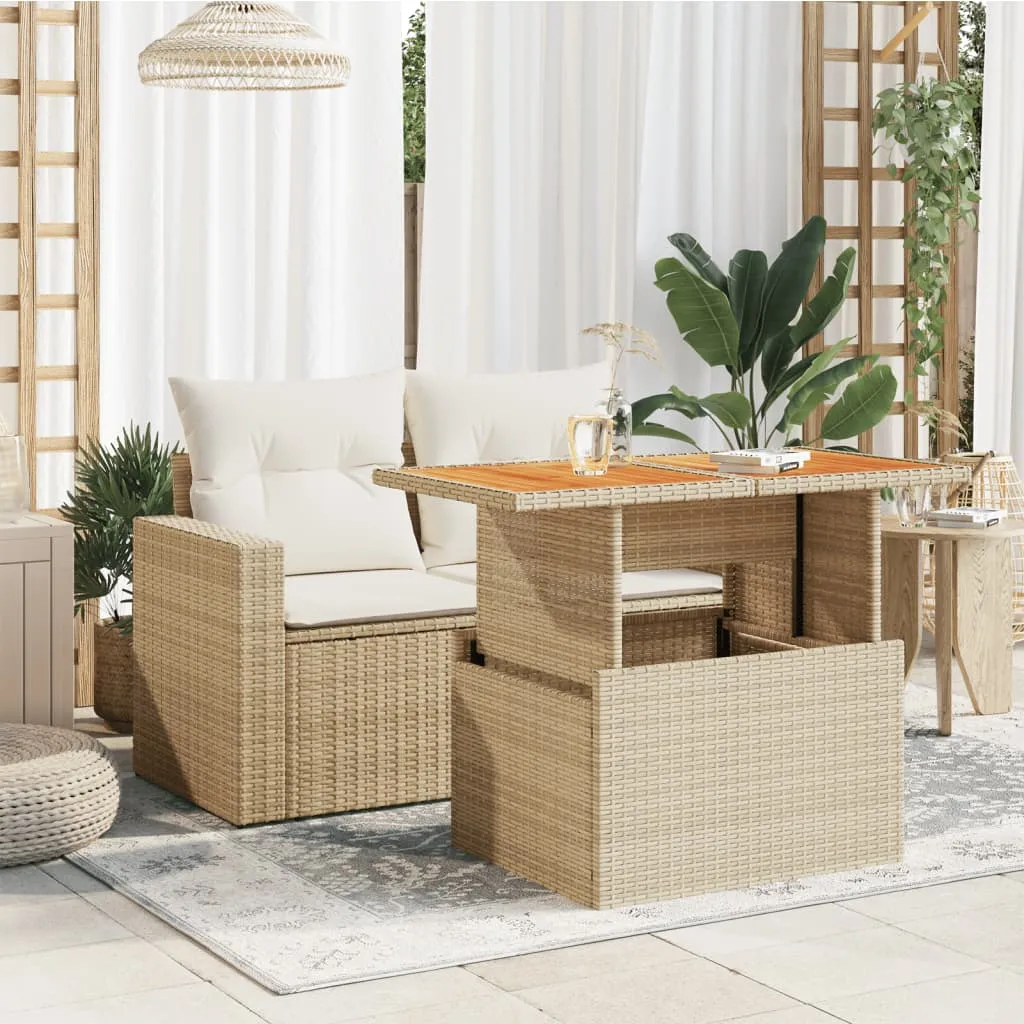 Garden Table Beige 100x55x73 cm Poly Rattan and Acacia Wood