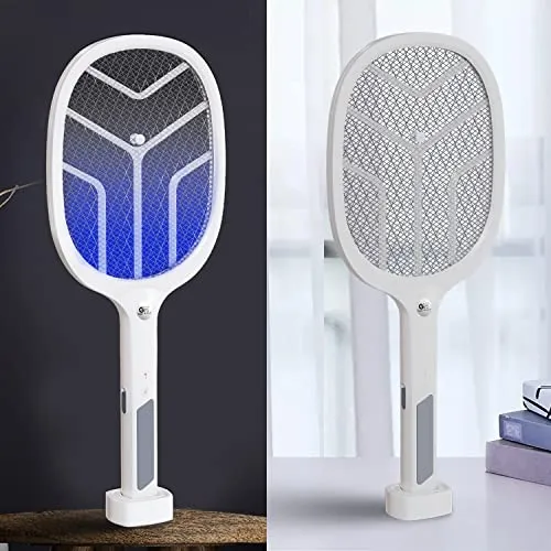 GIGAWATTS Autokill 2-in-1 Mosquito Racket 1200mAh Battery USB Charging LED Light Insect Bugs Trap Fly Swatter for Indoor Home Outdoor (White, 6-Months Warranty, Charge Before First USE)